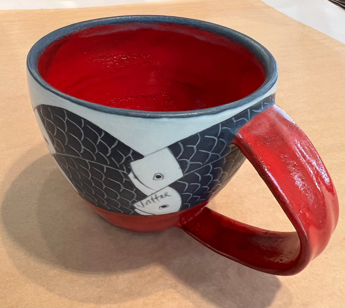 Fish on Latte Cup 4”x4” by Sally Jaffee