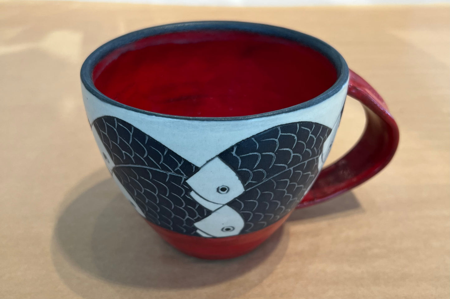 Fish on Latte Cup 4”x4” by Sally Jaffee