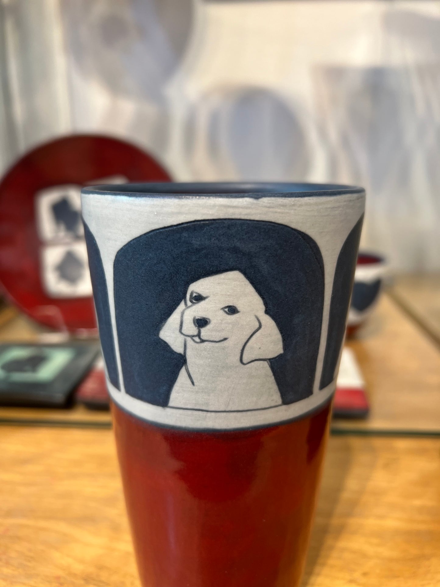 Dogs on Tumbler 6” by Sally Jaffee