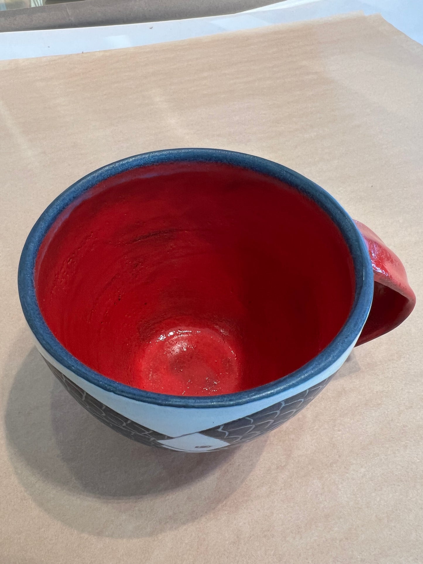 Fish on Latte Cup 4”x4” by Sally Jaffee