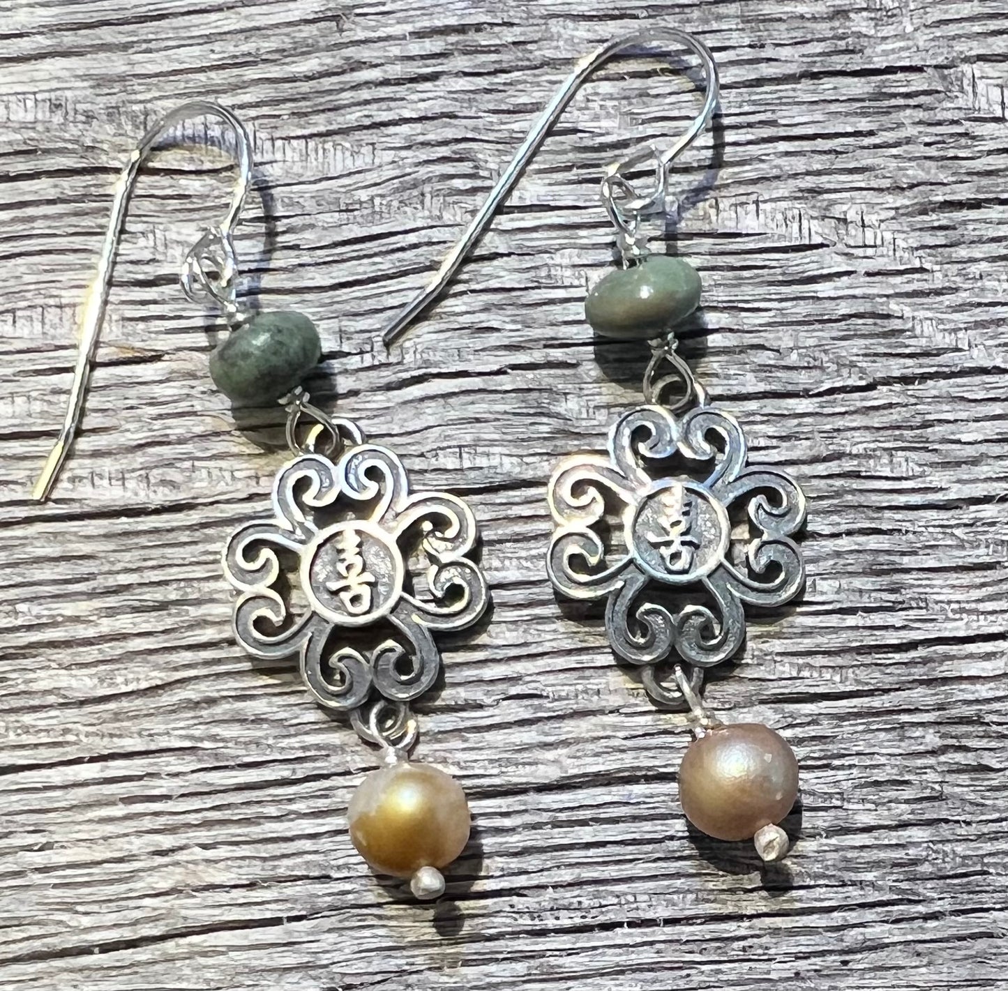 #1144 NT earrings Silver, Turquoise, Pearl