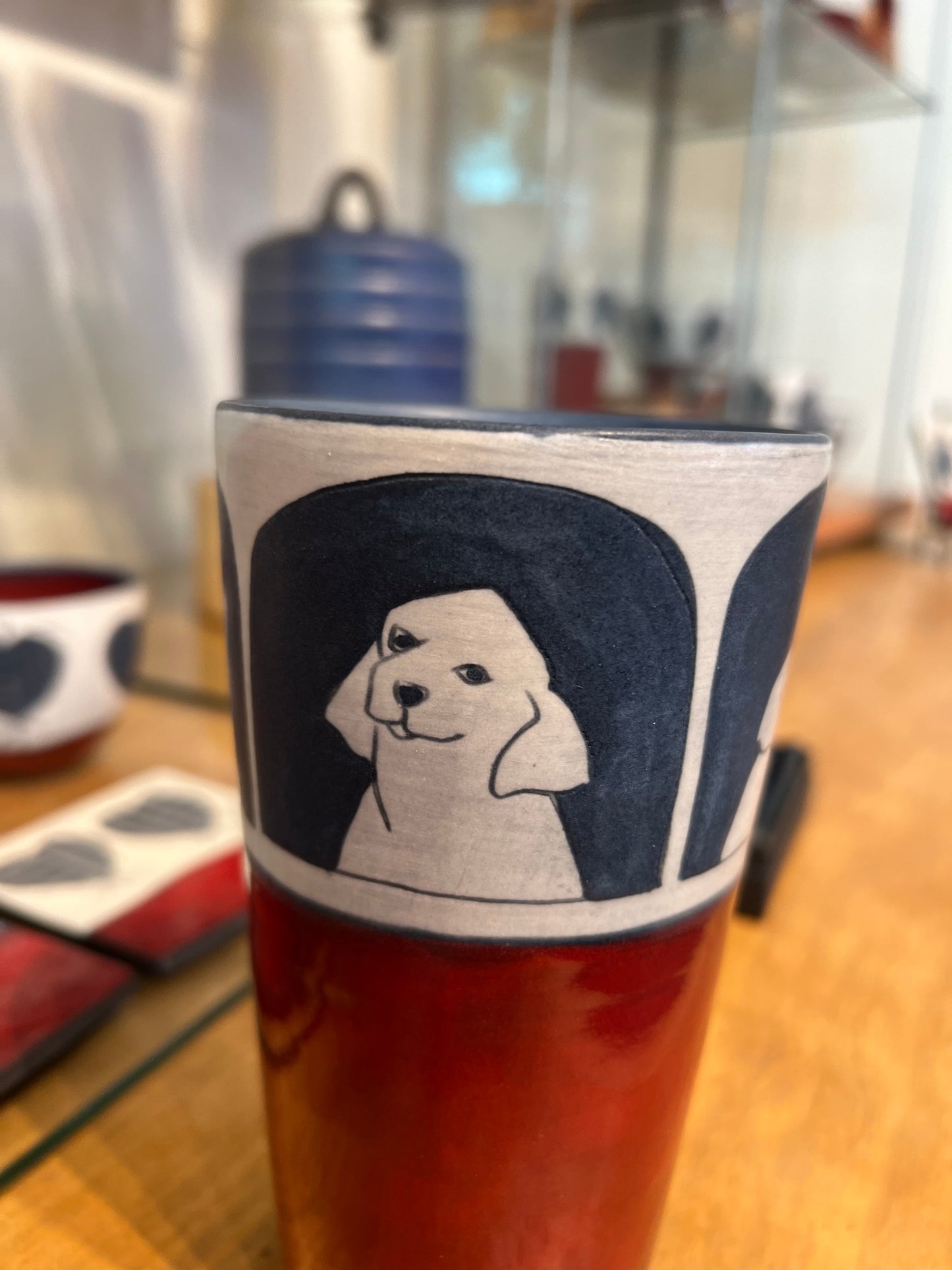Dogs on Tumbler 6” by Sally Jaffee