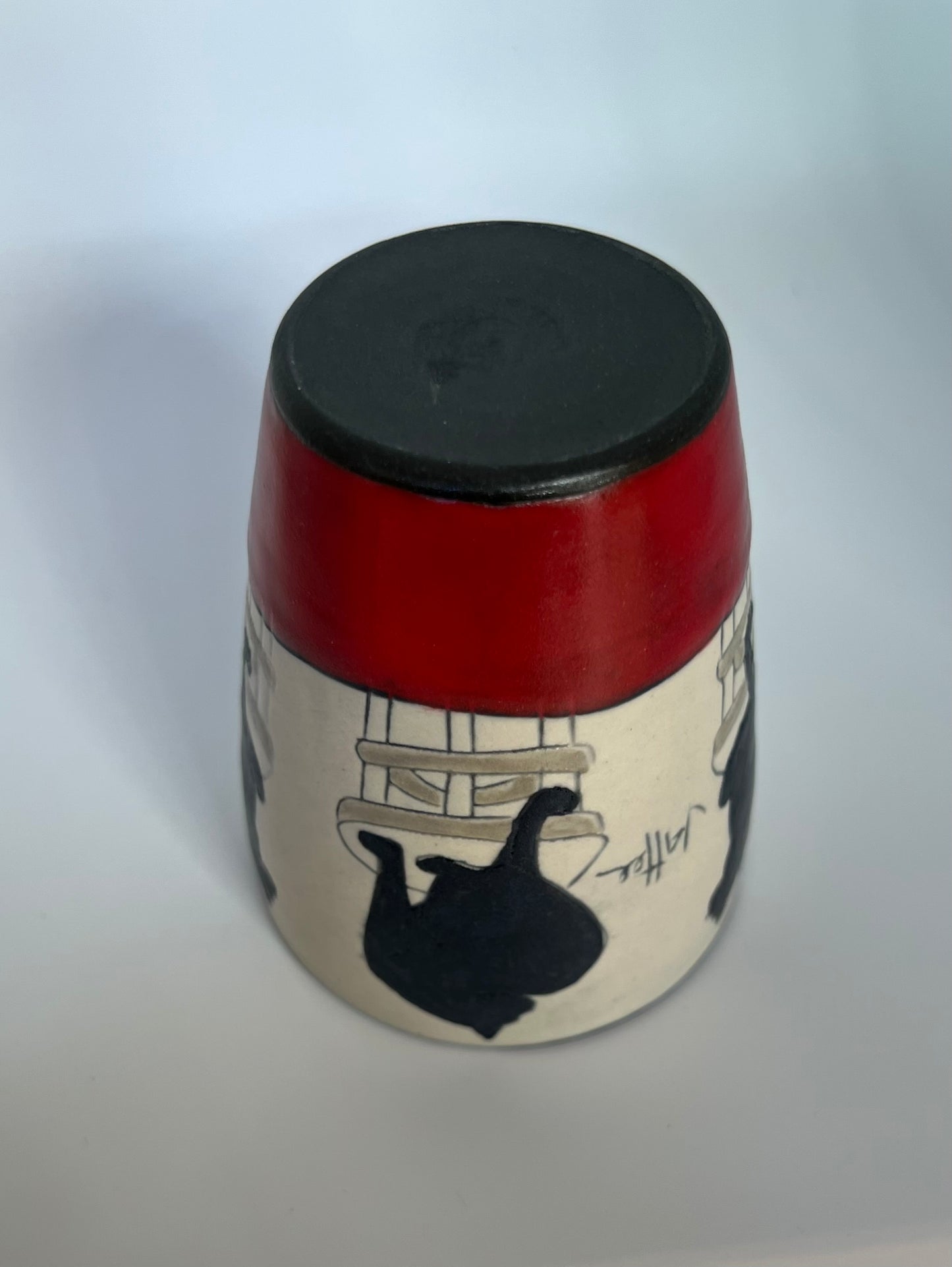 Cats on Juice cup 3.5"x3" by Sally Jaffee