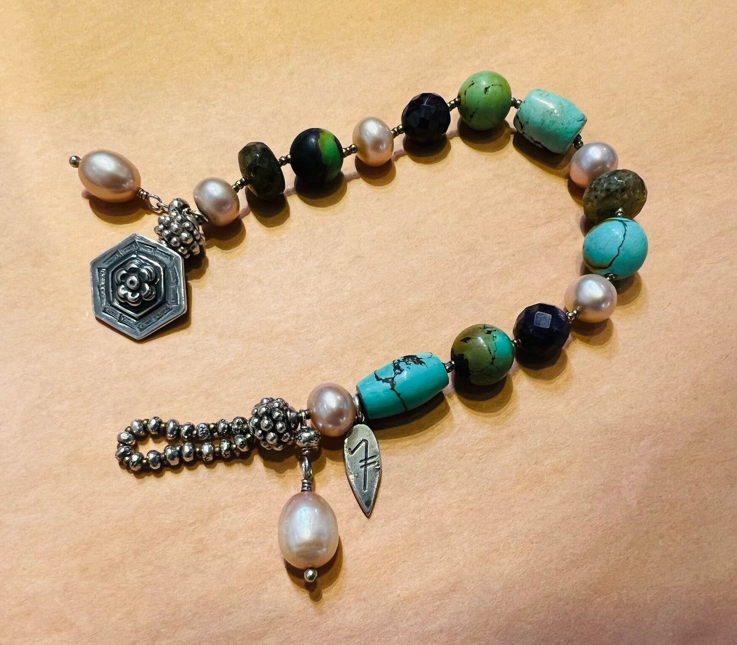 #2557 NT ~ pearl, garnet, turquoise