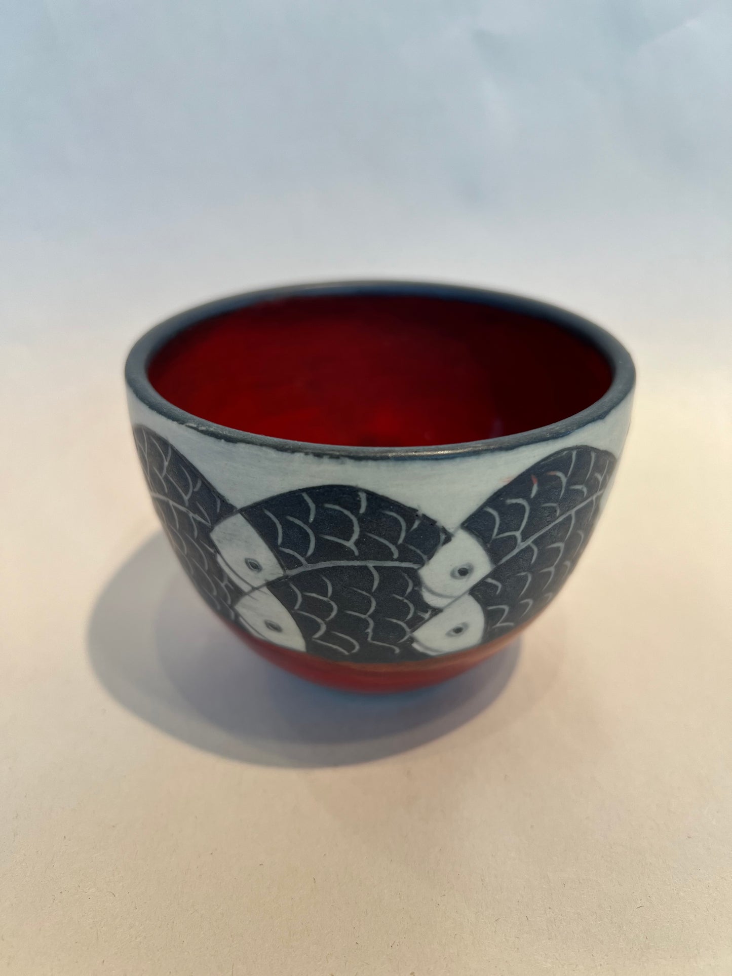 Fish on Tea Bowl 3”x3” by Sally Jaffee