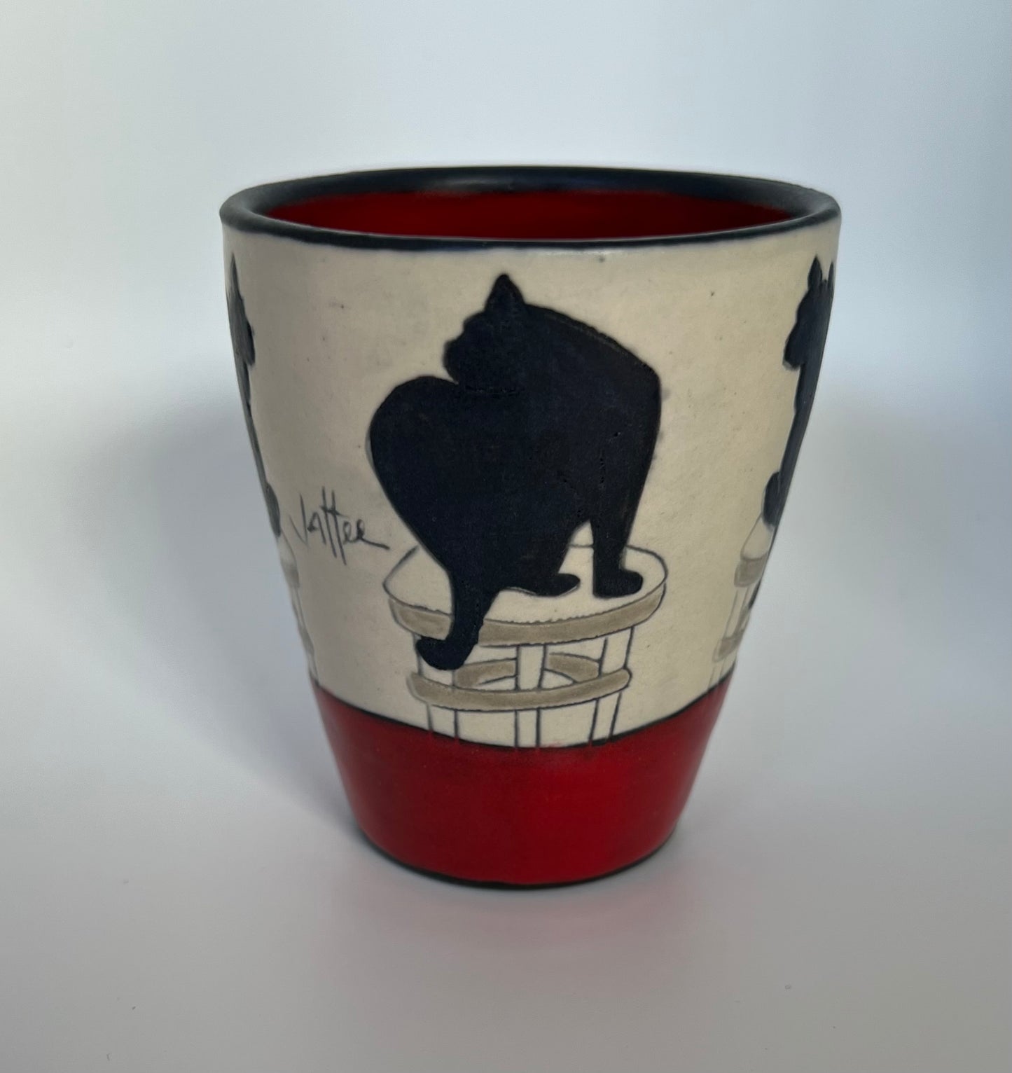 Cats on Juice cup 3.5"x3" by Sally Jaffee