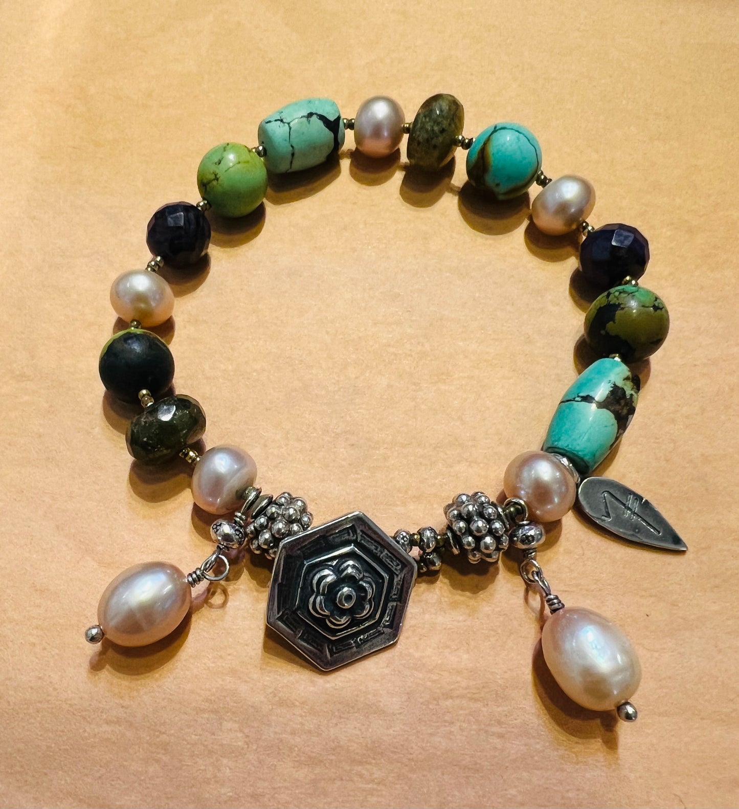 #2557 NT ~ pearl, garnet, turquoise