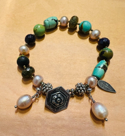 #2557 NT ~ pearl, garnet, turquoise