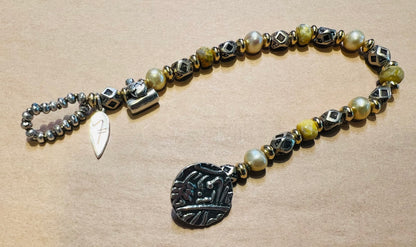 #2560 NT bracelet, jasper, pearls, Silver