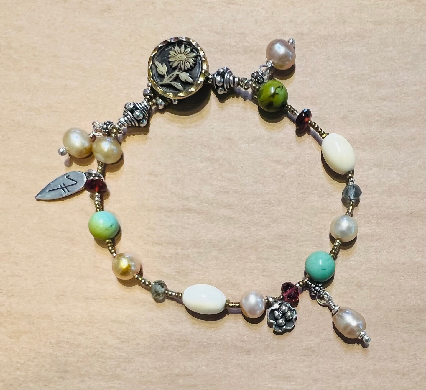#2552 NT bracelet Aquamarine, Turquoise, Garnet
