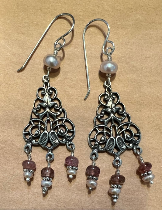 #1131 STERLING SILVER,FRESHWATER PEARL, PINK TOURMALINE NANCY TILLISCH