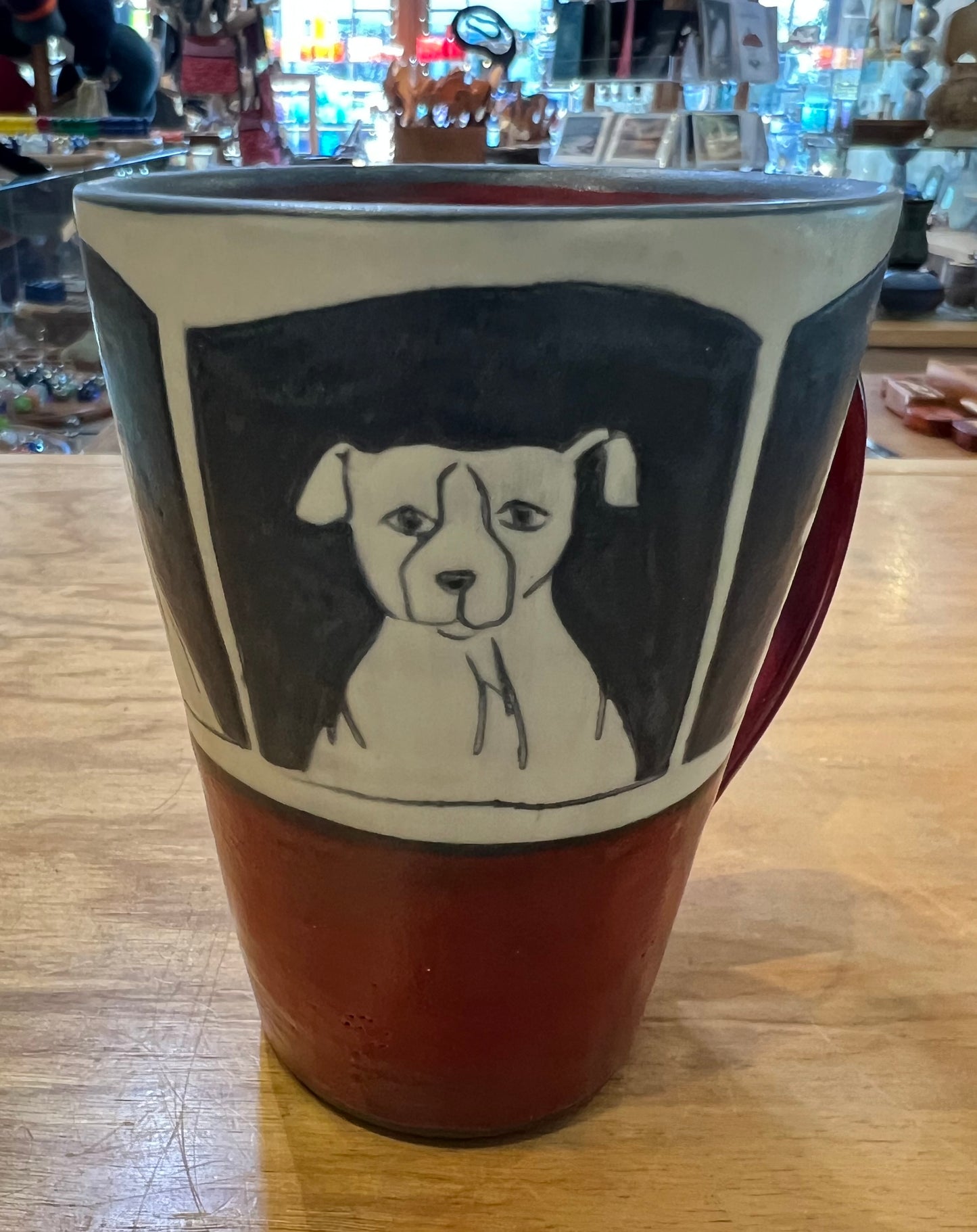 Dogs on Coffee Cup 4 1/2” by Sally Jaffee