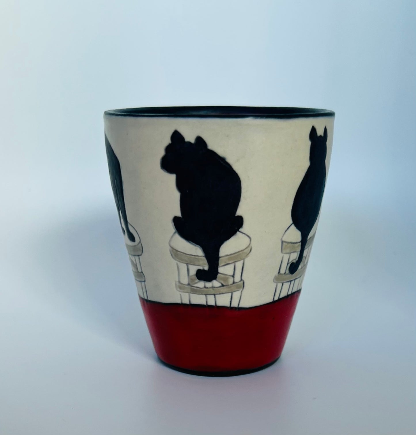 Cats on Juice cup 3.5"x3" by Sally Jaffee