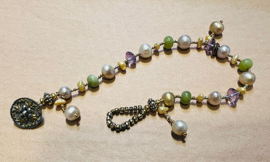 #2553 NT Bracelet, Pearl, Jade, Amethyst