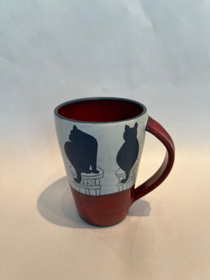 Cats on Cup 5”x3” by Sally Jaffee