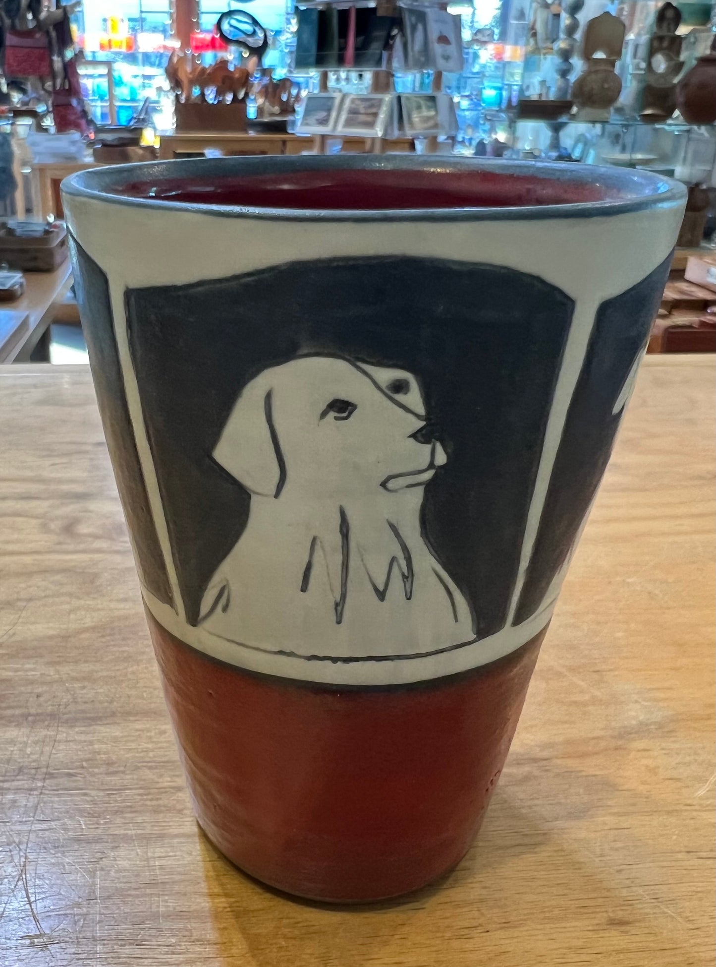 Dogs on Coffee Cup 4 1/2” by Sally Jaffee