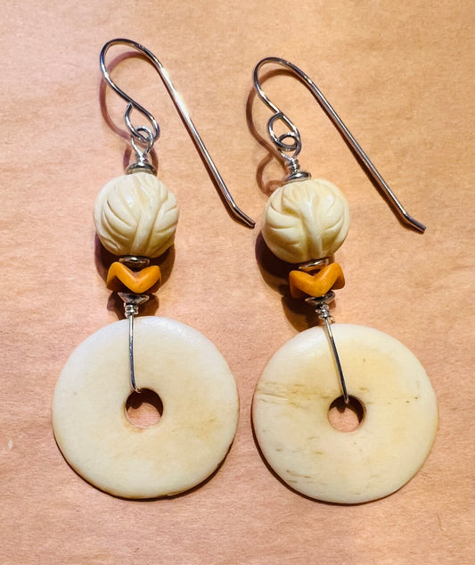 #1143 NT earrings bone african glass