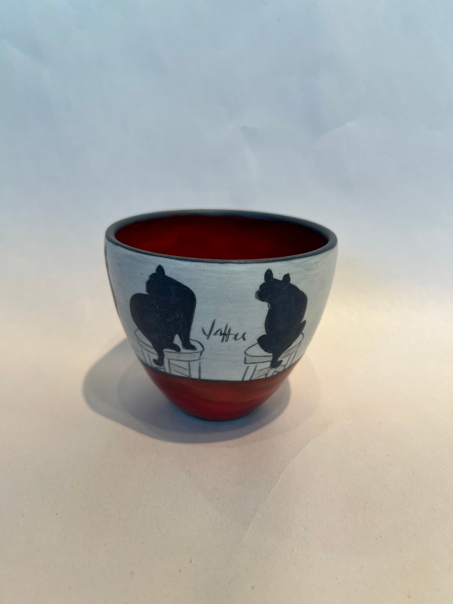 Cats on Tea Bowl 3”x3” by Sally Jaffee