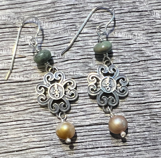 #1144 NT earrings Silver, Turquoise, Pearl