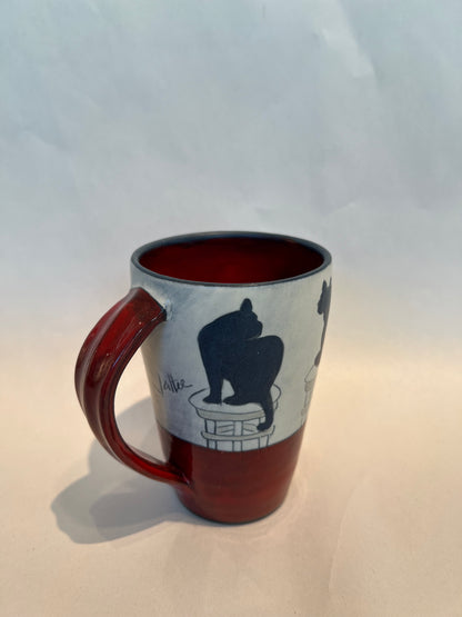 Cats on Cup 5”x3” by Sally Jaffee