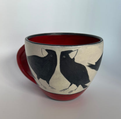 Crow on Latte cup by Sally Jaffee