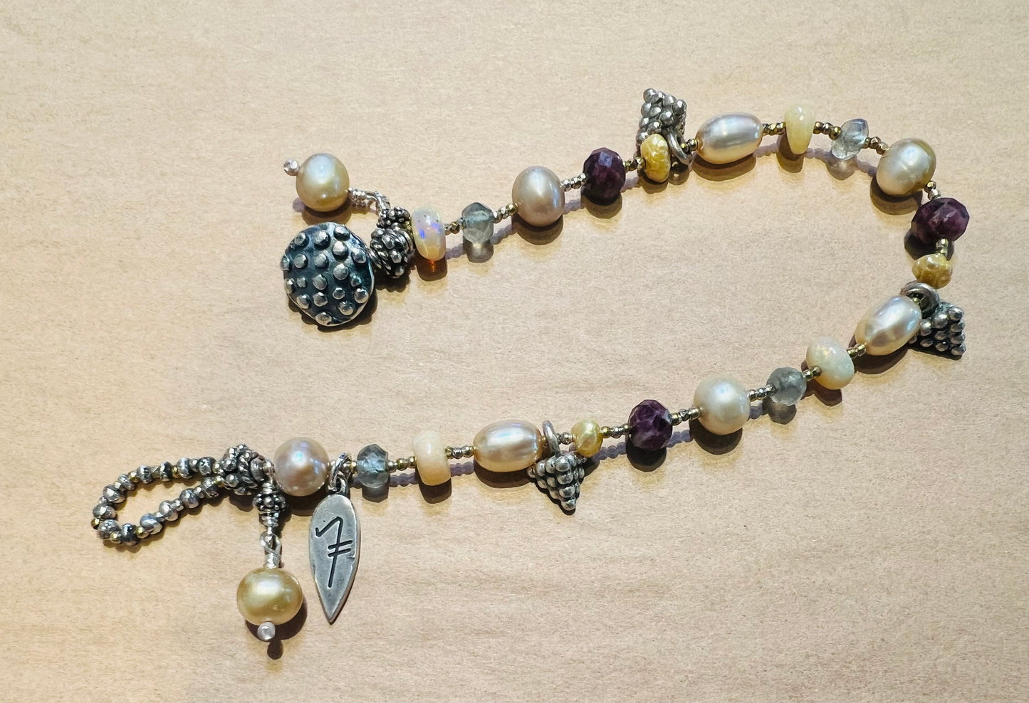 #2554 NT bracelet, pearl, aquamarine, opal