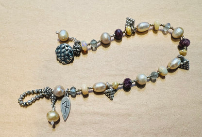 #2554 NT bracelet, pearl, aquamarine, opal