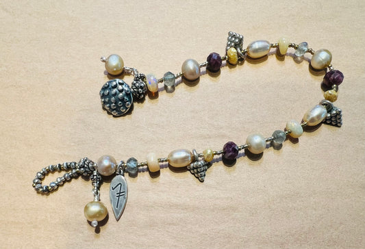 #2554 NT bracelet, pearl, aquamarine, opal